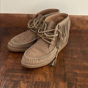 UGG Tan Fringed Moccasin Boots